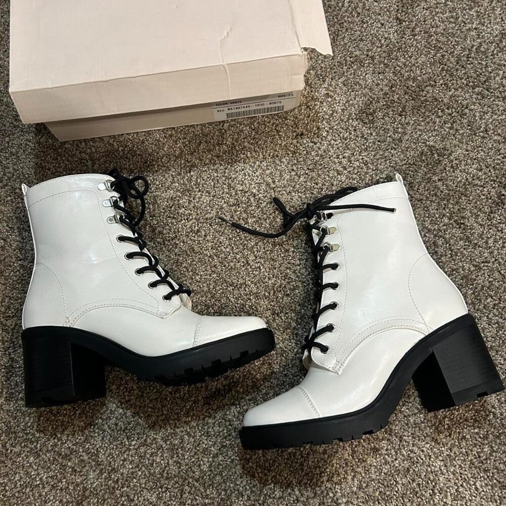 justfab syd white and black ankle booties